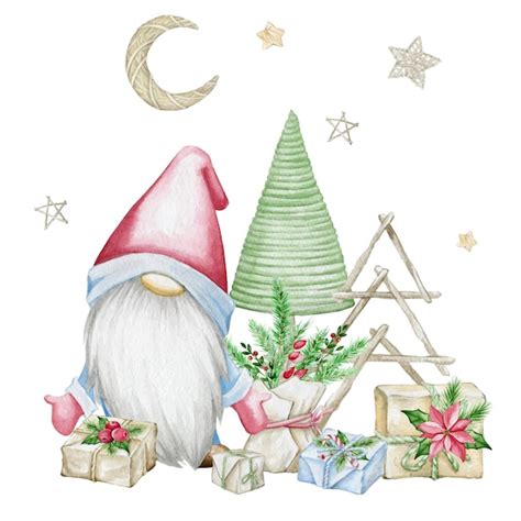 Premium Vector Gnomes Scandinavian Christmas Decor Watercolor Clipart