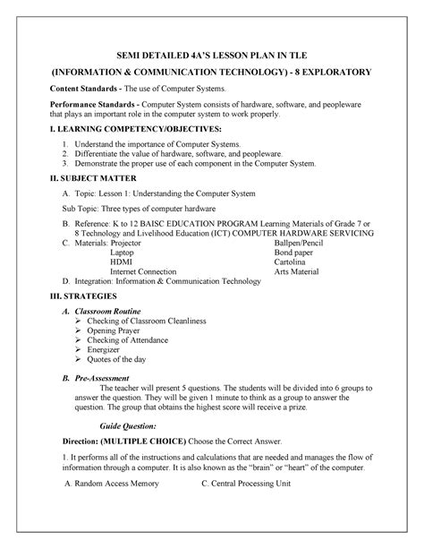 Petere Semi Detailed 4as Semi Detailed 4as Lesson Plan In Tle