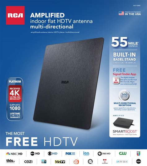 Rca Amplified Indoor Flat Black Hdtv Antenna Multi Directional With