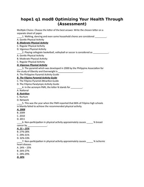 Hope1 Q1 Mod8 Optimizing Your Health Through Assessment Hope1 Q1 Mod8