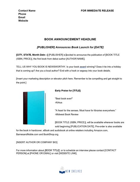 New Shelves Book Launch Press Release Template Store New Shelves Books