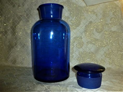 Cobalt Blue Glass Large Apothecary Jar With Large Stopper Lid Vintage