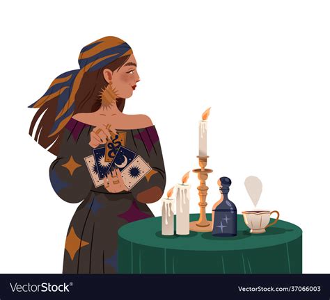 Gypsy woman as fortune teller holding tarot cards Vector Image