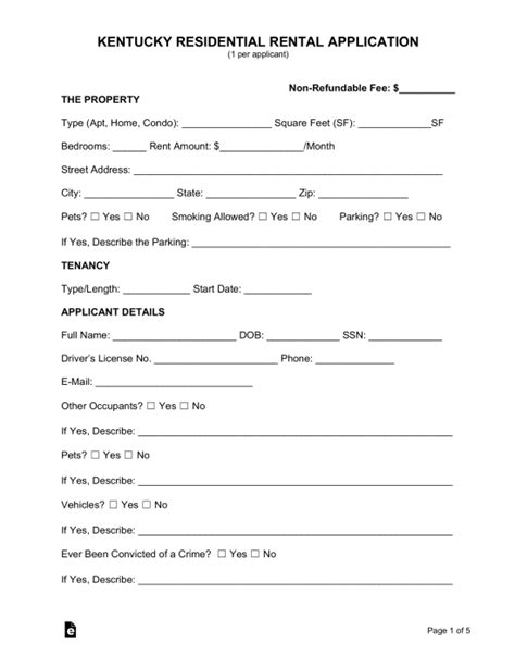 Free Kentucky Rental Application Form Pdf Word Eforms