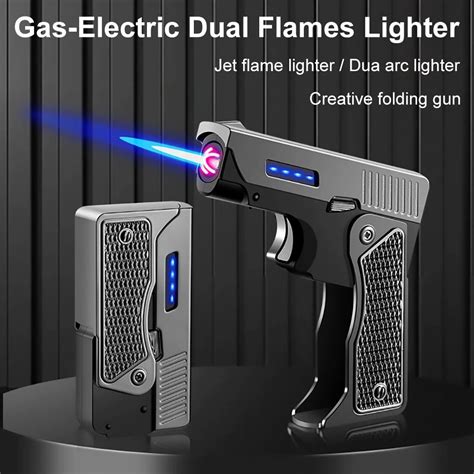 Novel Butane Gas And Dual Arc Electric Lighter Usb Rechargable Foldable