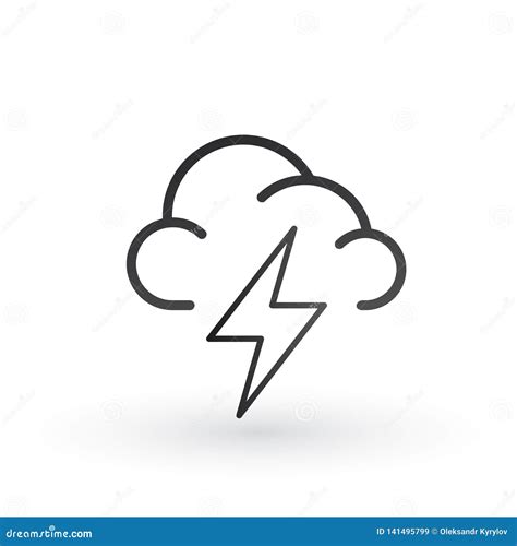 Cloud And Lightning Bolt Linear Icon For Website Or App Vector