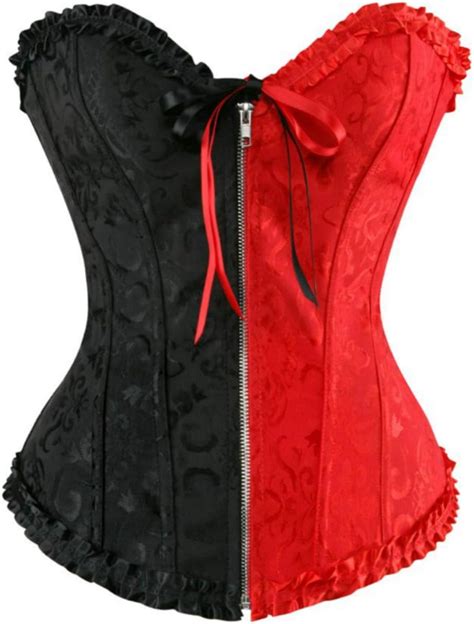 Kelvry Women S Waist Cincher Lace Up Boned Basque Corset Shapewear Red