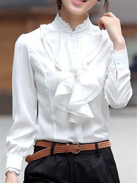 Chemisier à volantée col jabot manches longues élégant femme blouse