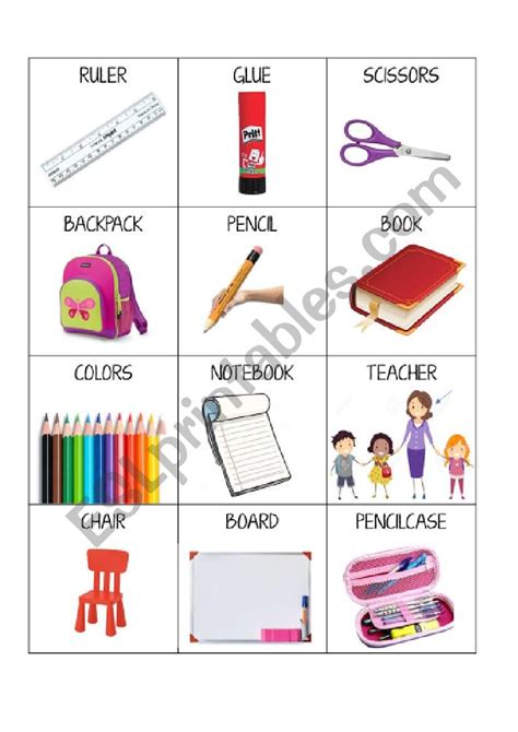 Classroom Objects Memory Game Esl Worksheet By Missake2