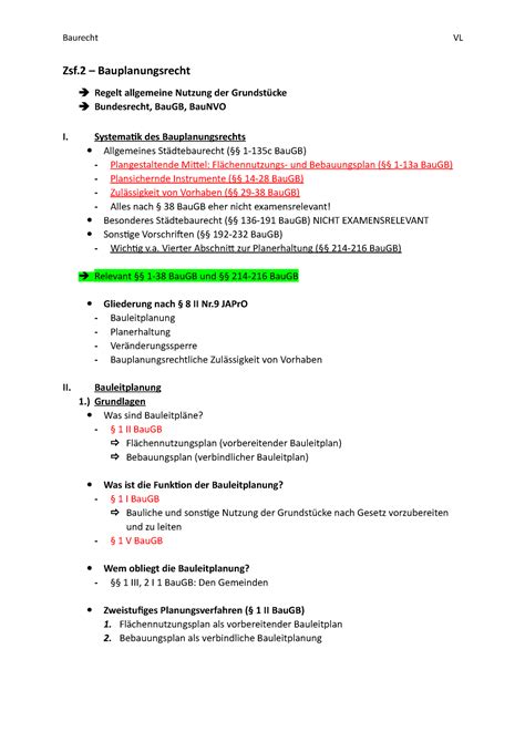 Zsf Vl Bauplanungsrecht Zsf Bauplanungsrecht Regelt Allgemeine