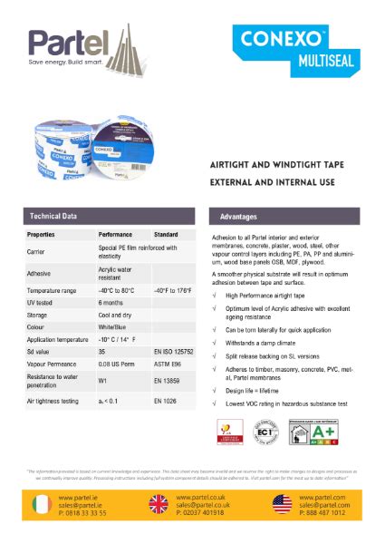 Conexo Multiseal Sl Tape Technical Data Sheet Partel Nbs Source