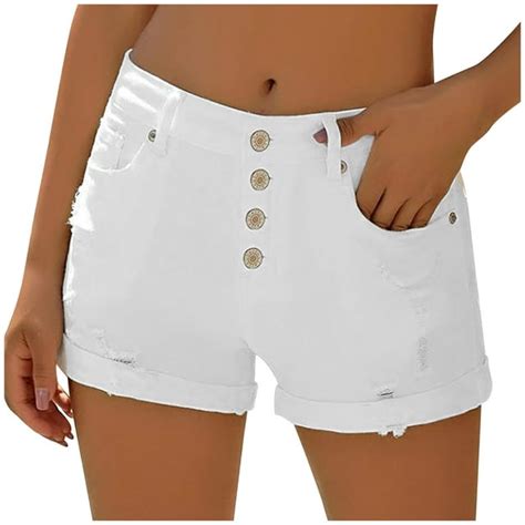 Taqqpue Jean Shorts For Womens Mid Waisted Stretchy White Denim Shorts