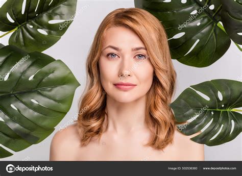 Portrait Of Attractive Nude Woman With Big Green Plant Eco Summer