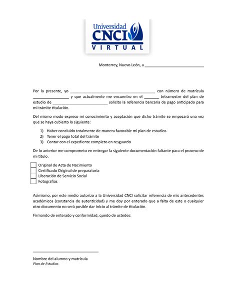 Carta Compromiso Titulacion Lic V Monterrey Nuevo Le N A