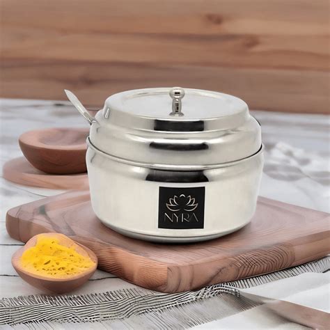 Nyra Stainless Steel Ghee Pot Jar Oil Container With Spoon And Lid