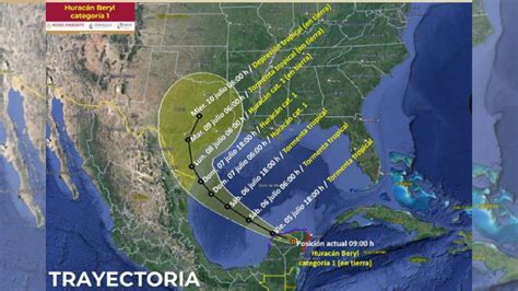 Huracán Beryl se degrada a categoría 1 Trayectoria por Quintana Roo y