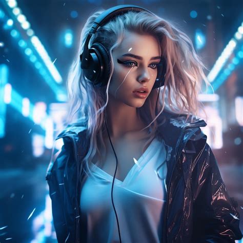 Premium Photo A Woman Wearing Headphones And Standing In A City