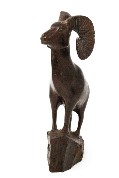 Wooden Ram Statue Vintage Hand Carved Wood Ram Sculpture Etsy