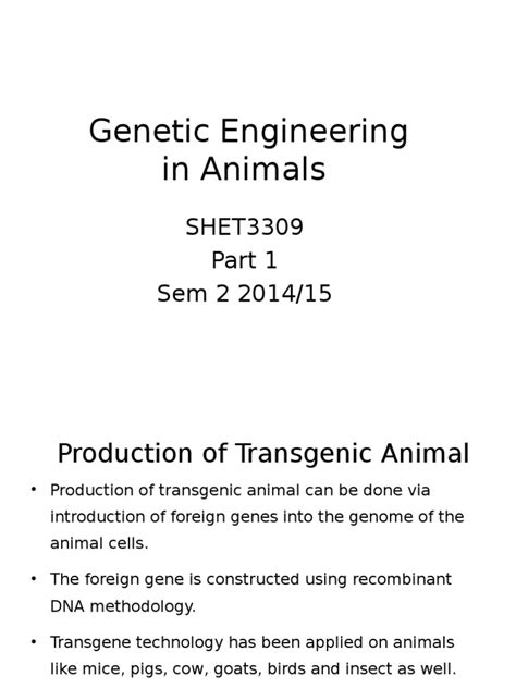 Genetic Engineering in Animals Part 1 17052013 | Transgene | Viral Vector