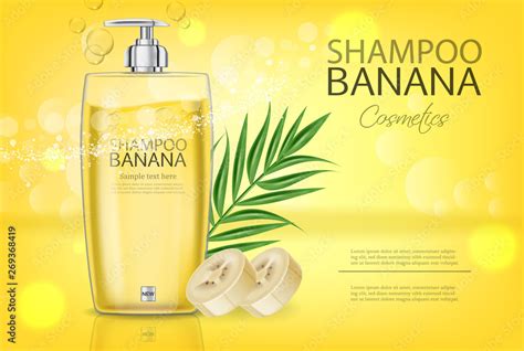 Banana Shampoo Vector Realistic Mock Up Yellow Bottle Cosmetics Product Placement Label Design