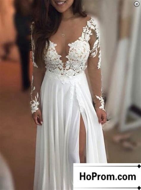 Long Sleeve White Lace Prom Dress Evening Dresses Hoprom