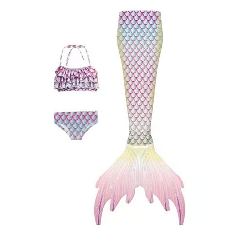 Muxiin Tail Swimsuit For Girls Tail Fishscale Three Pieces Bathing Suits Funny Bikini Set