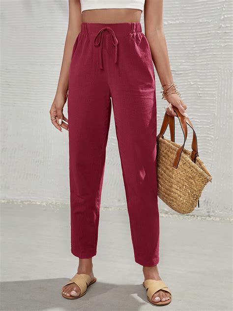 Shein Frenchy Pantalones Unicolor De Cintura Con Nudo Crop Moda De