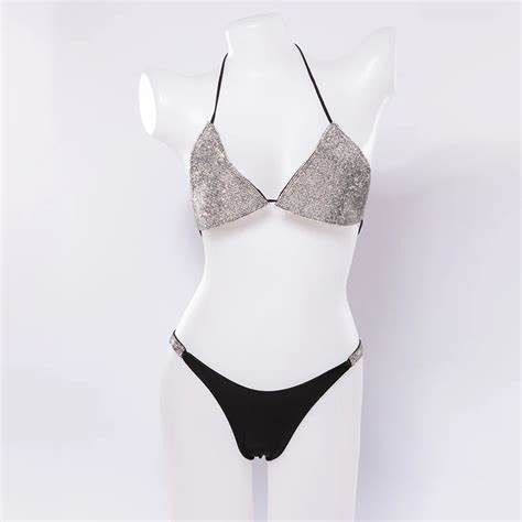 Luxury Bling Rhinestone Bikini Sliver Set Crystal Diamond Sexy Women S Pbong