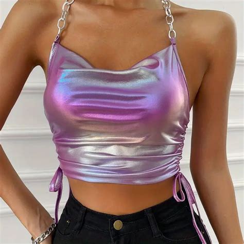 Side Drawstring Chain Strap Halter Top Y2k Sexy Backless Temu Australia