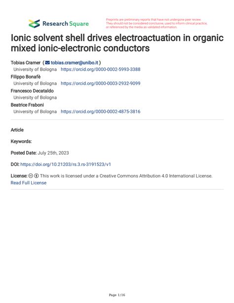 PDF Ionic Solvent Shell Drives Electroactuation In Organic Mixed