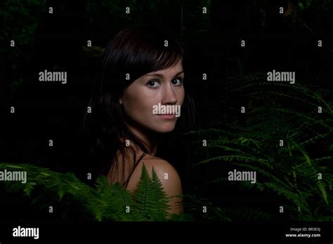 Beautiful Nude Woman In Forest Ferns Stock Photo Alamy