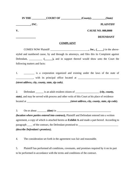 Complaint Breach Contract Doc Template Pdffiller