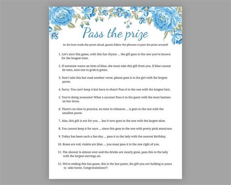 Pass The Prize Baby Shower Games Boy Baby Shower Rhyme Etsy Canada