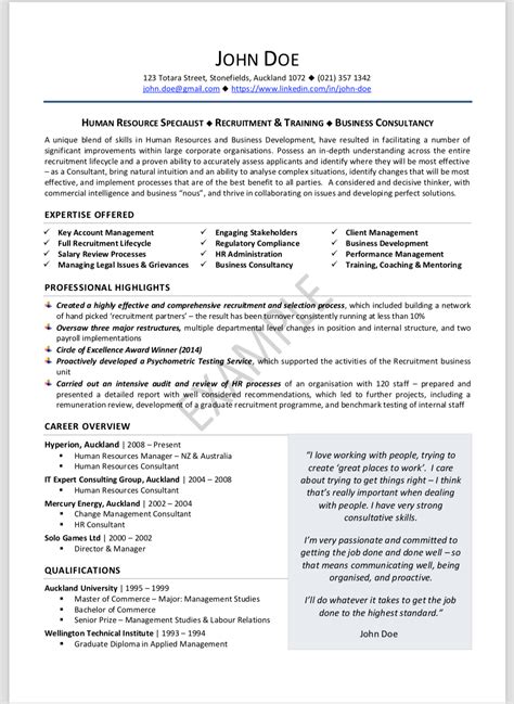 New Zealand Resume Example