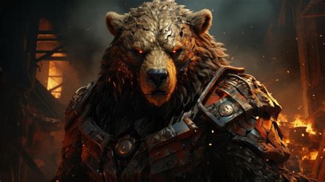 Premium Ai Image A Bear Wearing Armor And Fire