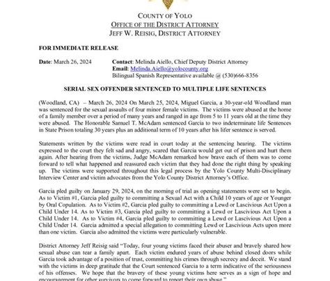 Press Release Serial Sex Offender Sentenced To Multiple Life Sentences