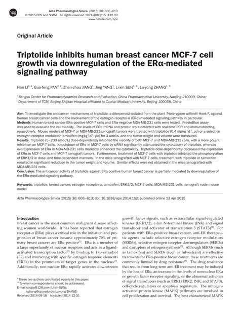 Pdf Triptolide Inhibits Human Breast Cancer Mcf Cell Growth Via