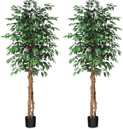 Amazon SOGUYI 4ft Artificial Ficus Tree With Natural Wood Trunk