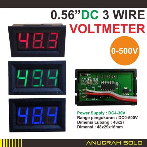 Jual Digital Voltmeter DC 3 Wire 0 500V DC Merah 0 56INCH Volt Meter DC