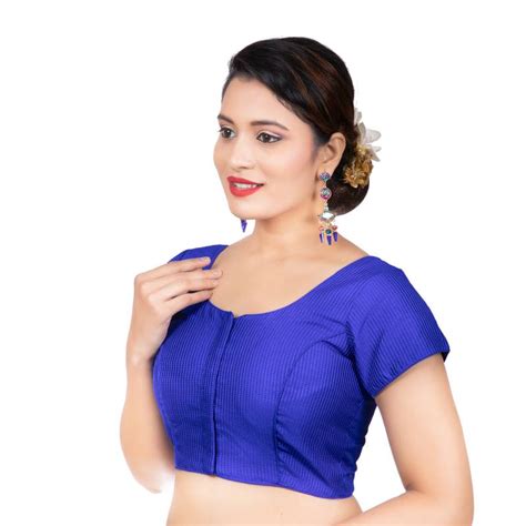 Royal Blue Banglori Silk Short Sleeves Readymade Blouse Biyu 3118112