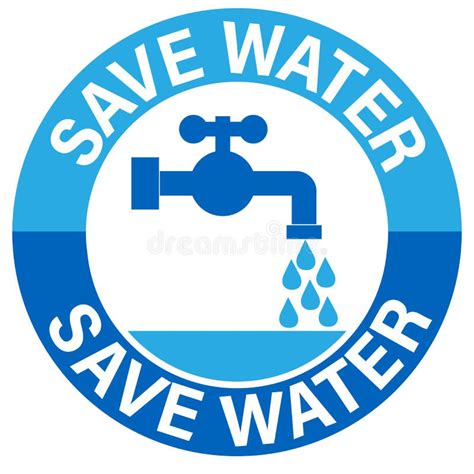 Save Water Round Blue And White Sign With Silohouettes Of Faucet