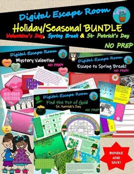 Holiday Seasonal Digital Escape Room Bundle Distance Learning By Tech