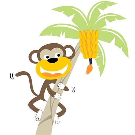 Funny Monkey Climbing Banana Tree Vector Cartoon Illustration 20612513