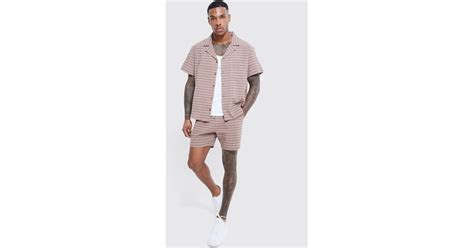 Boohooman Seersucker Stripe Shirt And Short Set In Pink For Men Lyst