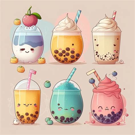 Colorful Boba Drinks Cute Chibi Style Design Collage Sticker Etsy