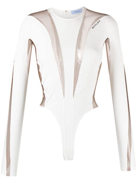 Mugler Illusion Sheer Details Bodysuit White Farfetch