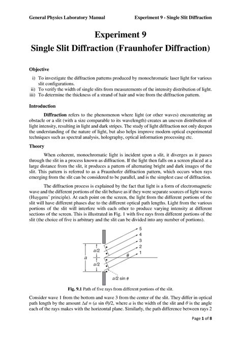 Experiment 9 Single Slit Diffraction Manual Physical Experiment 9 Single Slit Diffraction