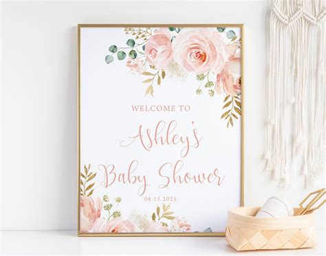 Editable Welcome Sign Template Blush Pink Floral Baby Shower Welcome