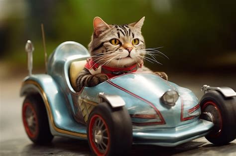 Premium AI Image | A cat in a toy car