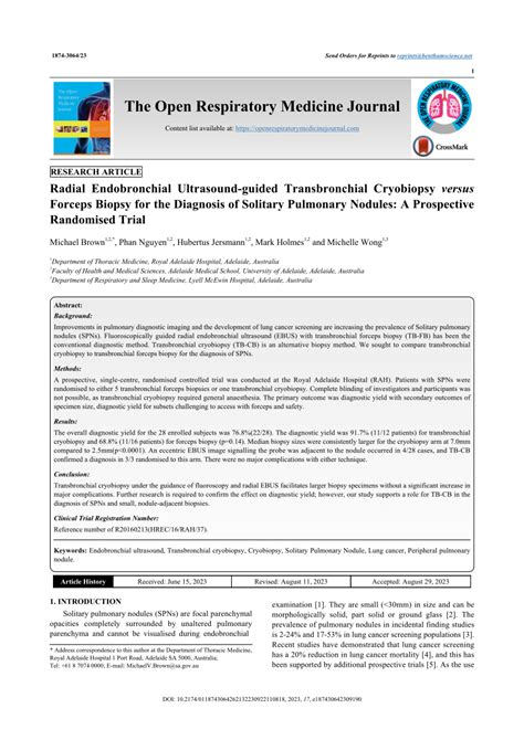 Pdf Radial Endobronchial Ultrasound Guided Transbronchial Cryobiopsy Versus Forceps Biopsy For